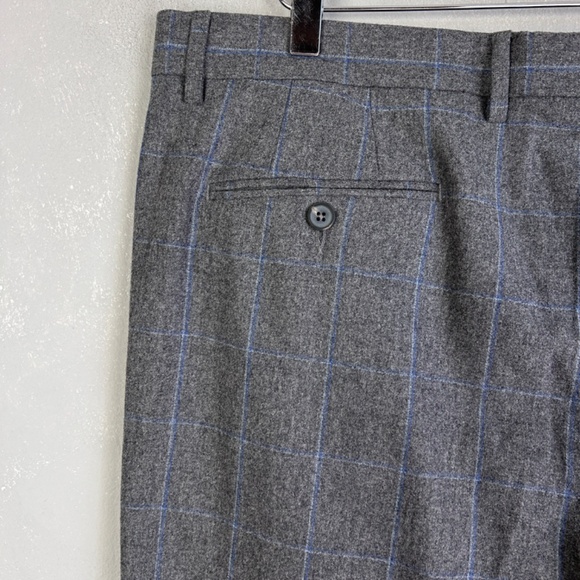 Saks Fifth Avenue men’s size 36 x 31 wool dress pants slim leg gray blue plaid - Picture 9 of 15